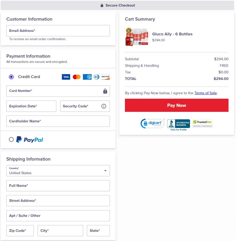 gluco ally order-page